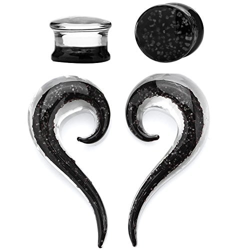 Sold as a Pair Black & Red Swirl Pyrex Glass Saddle Plug Black/Red Sold as a Pair Black & Red Swirl Pyrex Glass Saddle Plug Black/Red
